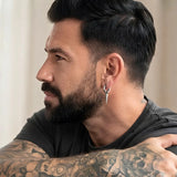 Men’s Silver Spike Hoop Earrings 18mm – Tarnish-Proof Stainless Steel Punk Dangle Huggie Earrings for Men