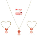 18K Gold Filled Hawaiian Pearl Necklace & Heart Drop Earrings Set – 12mm High-Luster Pearl with 60cm Chain in 9 Colors