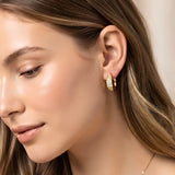 18K Gold Filled Reversible Triple-Row Pavé CZ Huggie Earrings – 18mm 2-in-1 Oval Hoop Earrings for Women