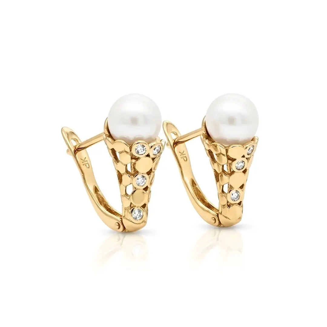 18K Gold Filled Huggie Earrings with Cubic Zirconia & White Pearl Charm – 12mm Dainty Pavé Mini Hoop Earrings for Women