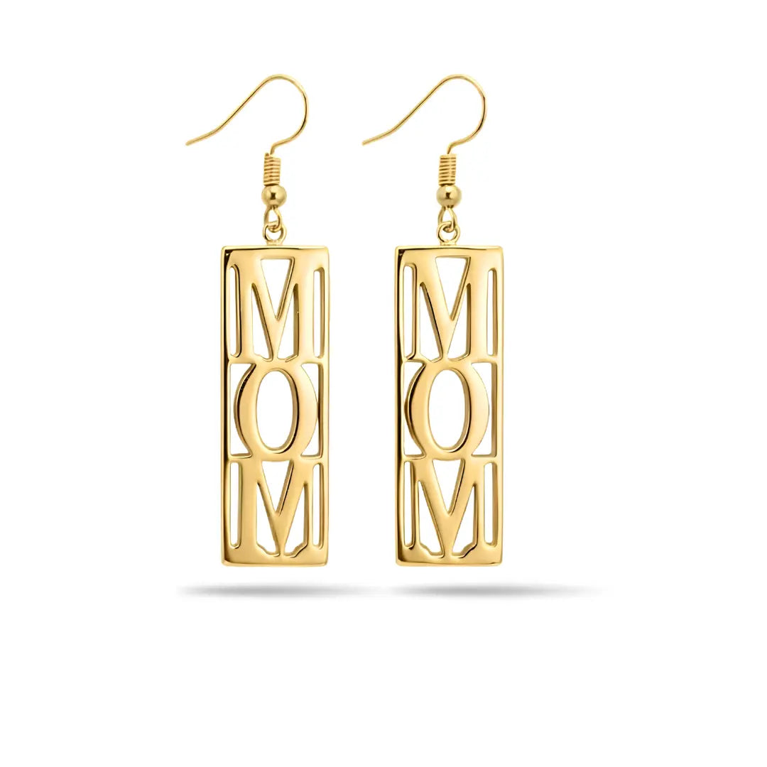 18K Gold Filled "MOM" Script Hoop Earrings – 50mm Bold Statement Drop Earrings for Women