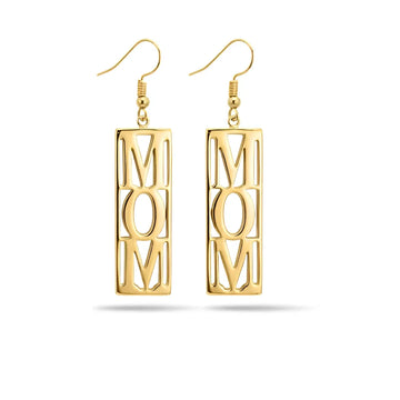 18K Gold Filled "MOM" Script Hoop Earrings – 50mm Bold Statement Drop Earrings for Women