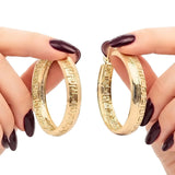 18K Gold Filled Greek Key Hoop Earrings – 30mm x 6mm Continuous Meander Geometric Wide Hoops for Women