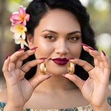 18K Gold Filled Hawaiian-Style Bamboo Hoop Earrings – 25mm x 12mm Chunky Rounded Profile with Engraved Geometric Detailing for Women