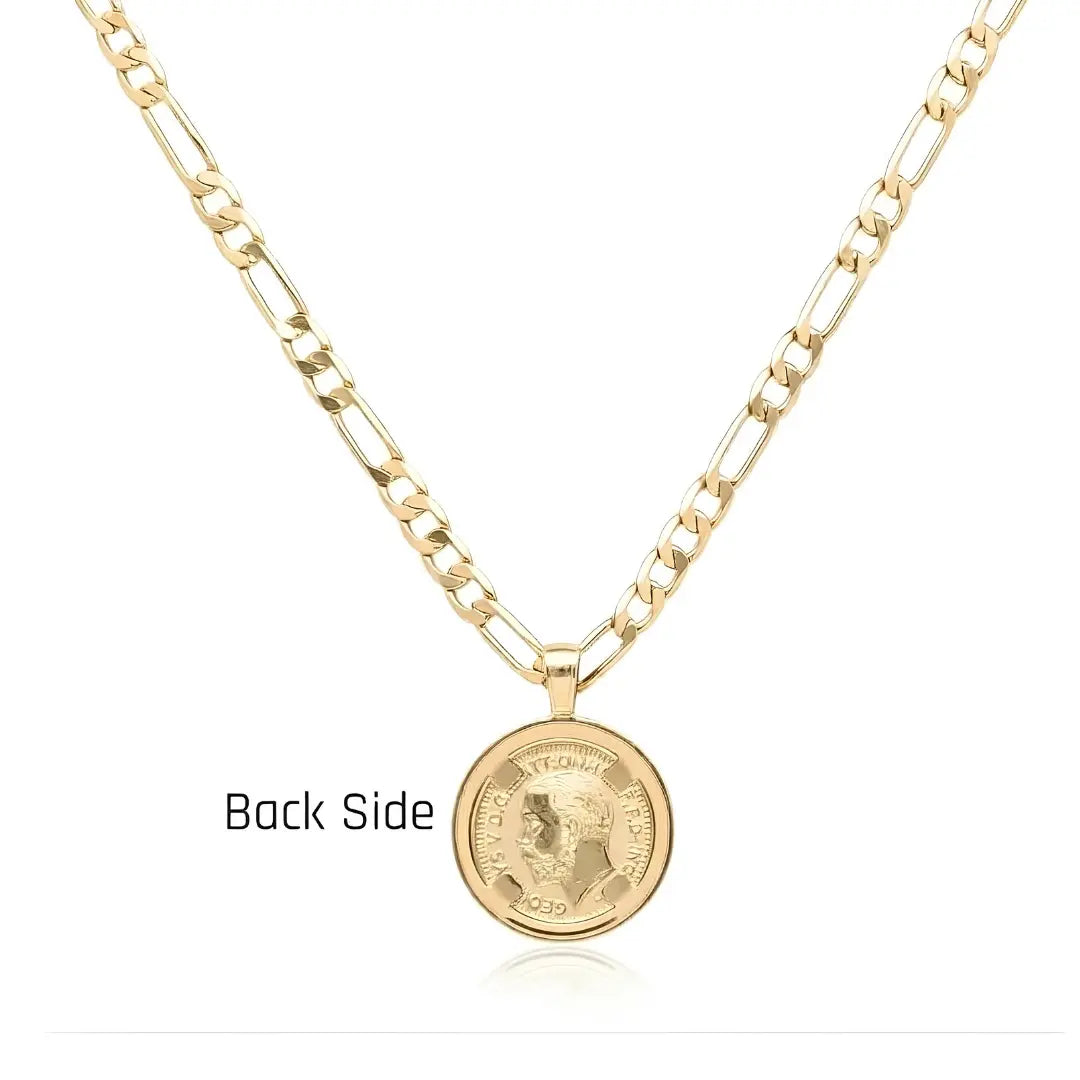 18K Gold Filled 1916 Sovereign Pendant Necklace with Black & White Diamonds – Dual-Tone Pavé Halo Heritage Medallion Necklace for Men