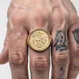 18K Gold Filled 1916 Full Sovereign Ring – Vintage Commemorative Coin Medallion Statement Band for Men