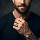 18K Gold Filled Mythic Head Premium Ring – Sculpted High-Relief Figural Statement Signet for Men