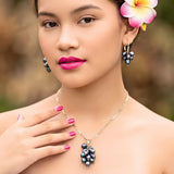 18K Gold Filled Baroque Pearl Set – Dark Iridescent Grape Cluster Pendant Necklace with 60cm Figaro Chain & Matching Drop Earrings