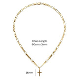 18K Gold Filled Minimalist Cross Necklace – Classic 16mm Latin Cross Pendant with 60cm x 3mm Figaro Chain for Men
