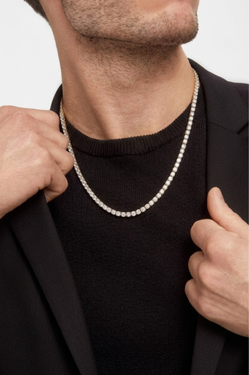 18K Gold Filled Moissanite Diamond Tennis Chain Necklace – Classic Four-Prong Solitaire Tennis Necklace for Men & Women