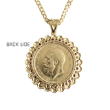 18K Gold Filled Sovereign Pendant Necklace – 1911 St. George Coin with Ruby & CZ Scalloped Bezel