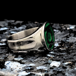 Load image into Gallery viewer, Silver Green Emerald Emblem  Ring
