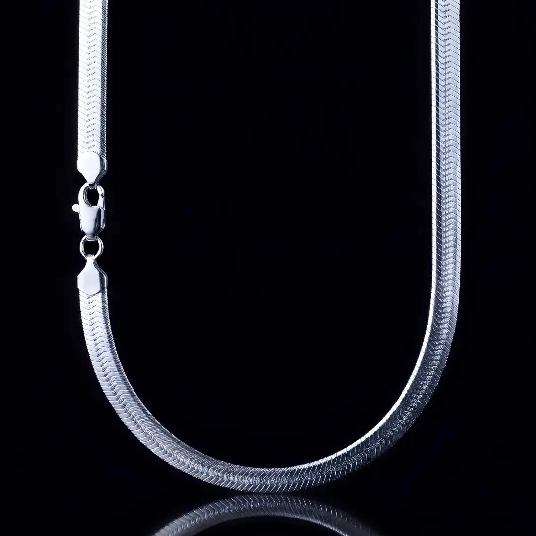 925 Sterling Silver Herringbone Chain Necklace for Women Men - 5mm Flat Snake Chain - High Polish Shiny Flexible Smooth Sleek Collarbone Chain Jewelry (58cm Length, 5mm Width)