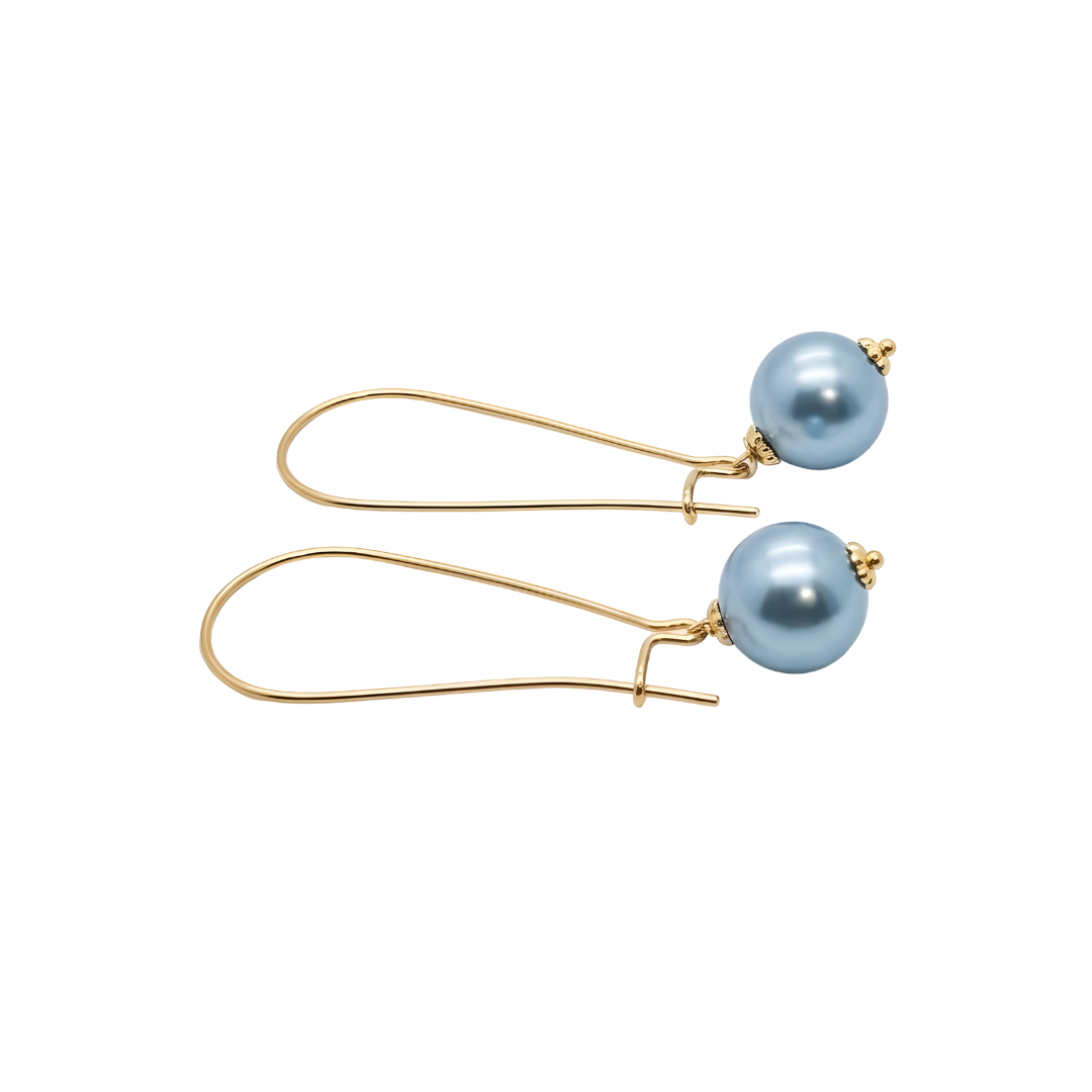 18K Gold Filled Hawaiian Long Hoop Pearl Earrings