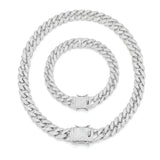Silver Iced-Out Cuban Link Chain & Bracelet Set (12mm x 40cm Necklace) – Pavé Diamond-Style Luxury Jewelry