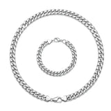 Silver Curb Cuban Link Chain & Bracelet Set (12mm x 60cm) – Heavyweight Statement Jewelry