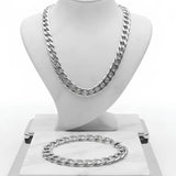 Silver Flat Cuban Link Chain & Bracelet Set (8mm x 50cm) – Tarnish-Resistant Modern Statement Jewelry
