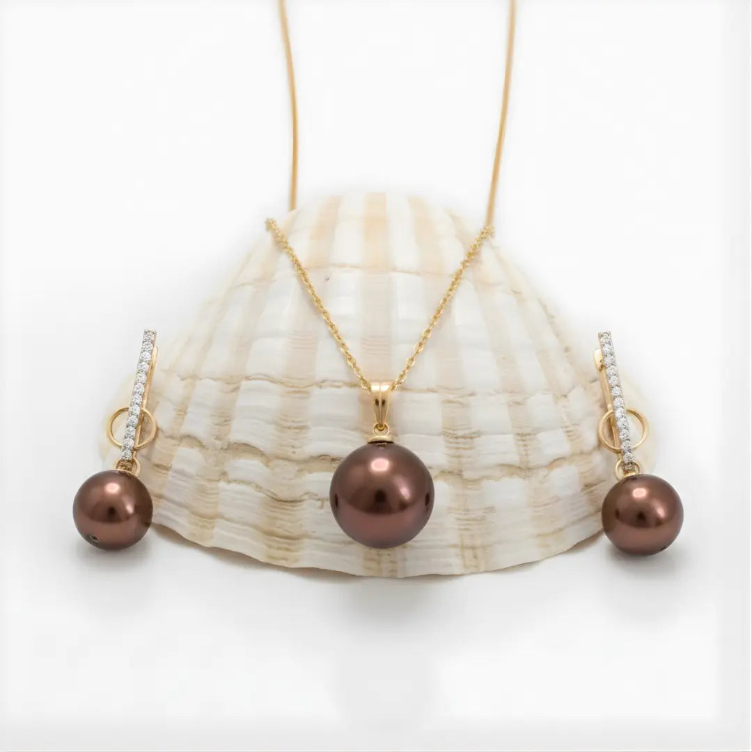 18K Gold Filled Hawaiian Grey & Brown Pearl Set
