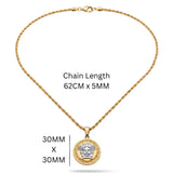 62CM x 5MM 18K Gold-Filled Two-Tone Medusa Medallion Pendant Necklace – Twisted Rope Chain Unisex Greek Key Statement Jewelry