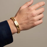 22CM x 14MM Unisex Solid 18K Yellow Gold Engraved Cuban Link ID Bracelet