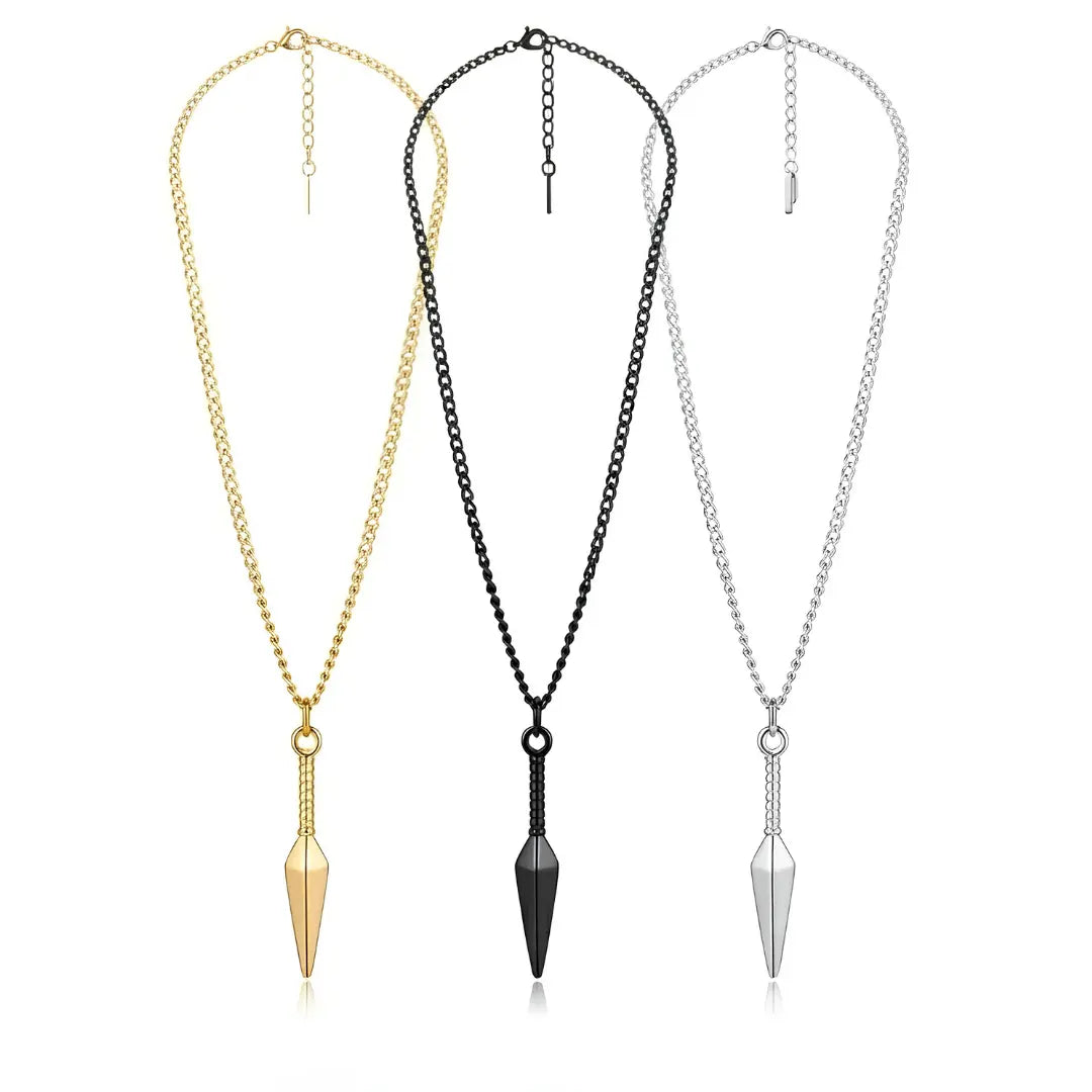 Kunai Pendant Necklace (Gold, Silver & Black Tone) – 60cm + 5cm Extension | Japanese Ninja-Inspired Statement Jewelry