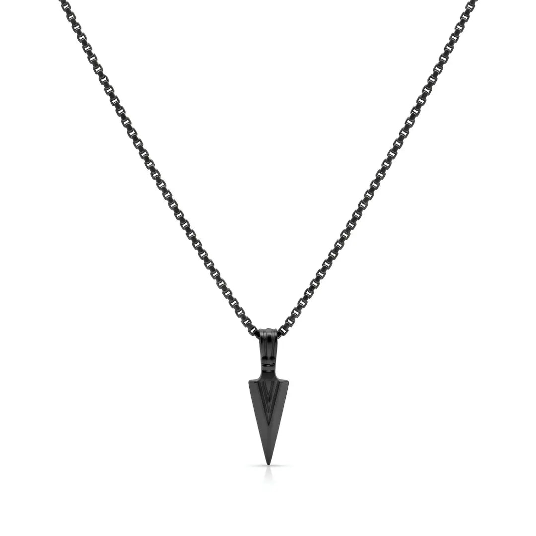 Arrowhead Pendant Necklace with Box Chain (Gold, Silver & Black Tone) – 52cm Geometric Statement Jewelry