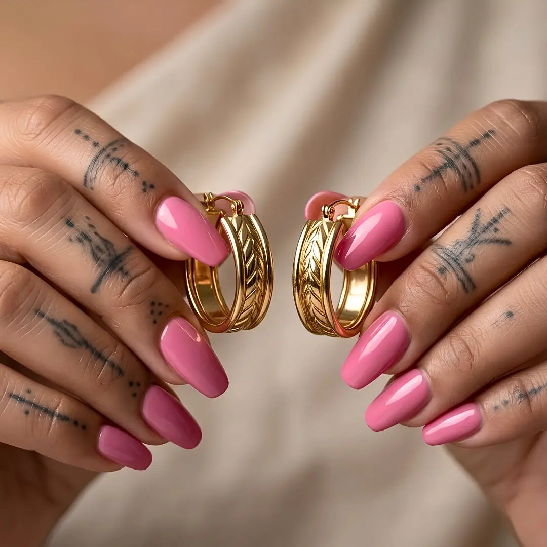 14K Gold Filled Hawaiian Chevron Carved Oval Hoop Earrings | Tarnish-Proof