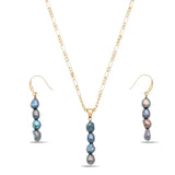 18K Gold Filled Dark Baroque Pearl Necklace & Earrings Set – 6mm Peacock-Toned Pearls, 40mm Vertical Drop Pendant with 60cm Figaro Chain & 30mm Dangle Earrings