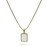 48CM 18K Gold Filled Double Sided Onyx & Mother of Pearl Reversible Rectangular Pendant Necklace | Tarnish Proof Gold Snake Chain