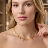 18K Gold Filled Disc Drop Choker Necklace – Tarnish-Proof Dangle Coin Charm Necklace
