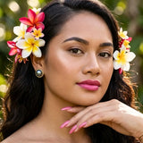 18mm Hawaiian Grey Pearl Stud Earrings, Gold Rope Border Tahitian Style Button Earrings