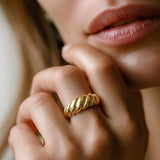 18K Gold Filled Croissant Ring | Tarnish-Proof Chunky Dome Band