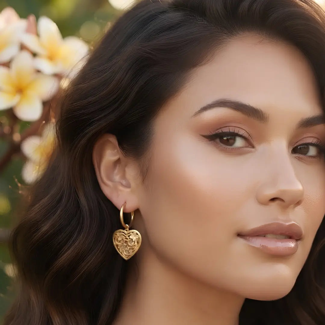 18K Gold Filled Hawaiian Puffed Heart Hoop Earrings (25mm) – Tarnish-Proof Dainty Statement Drops for Women