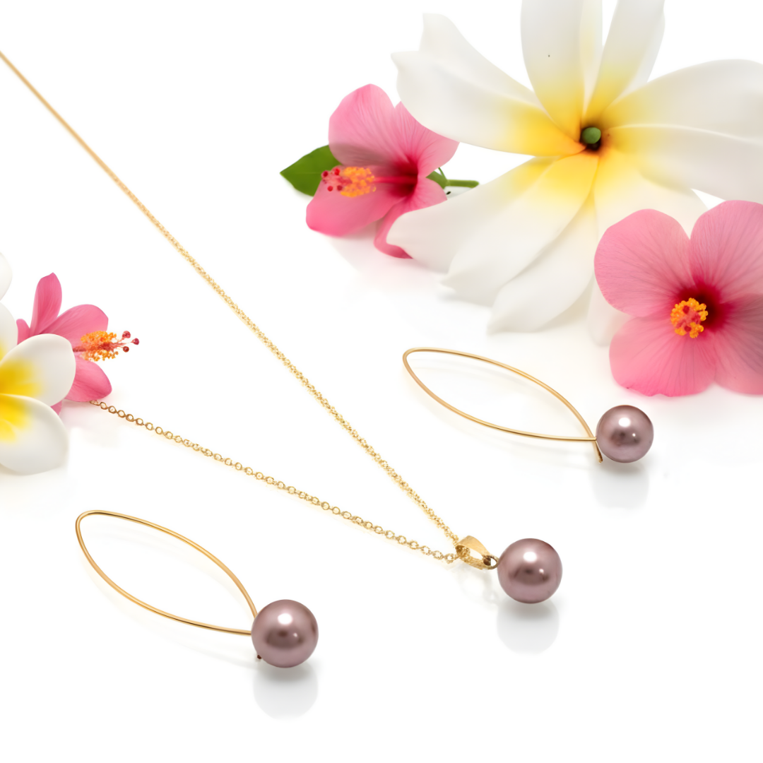 18K Gold Filled Hawaiian Pearl Set