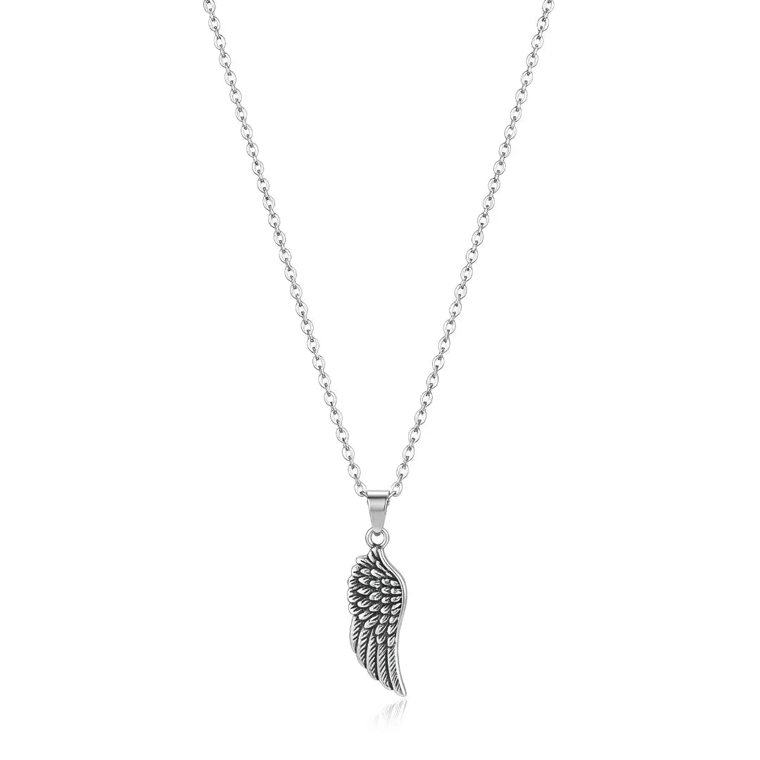Stainless Steel Angel Wing Pendant Necklace (52cm) – Meaningful Feather Detail Statement Jewelry
