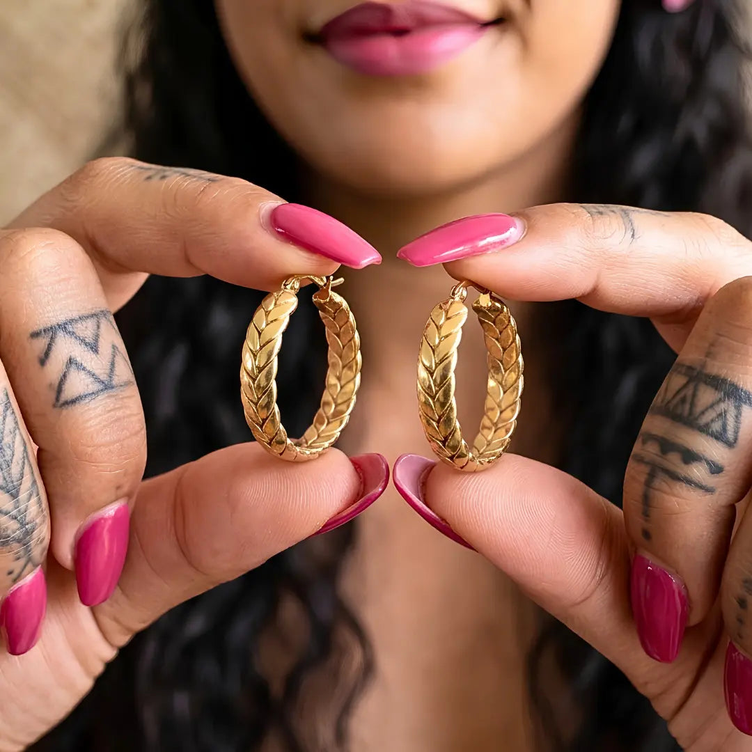 18K Gold Filled Hawaiian Braided Hoop Earrings – Tarnish Proof 30mm Gold Hoops