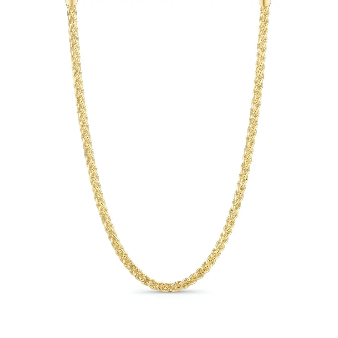 Gold & Silver Tone Wheat Spiga Chain Necklace (3mm x 50cm) – Symmetrical Braided Classic Jewelry [skujdzlukebox5]