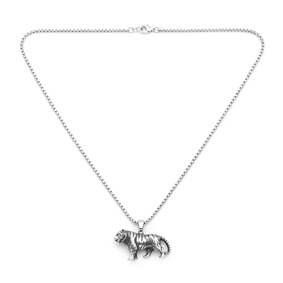 Stainless Steel Tiger Pendant Necklace for Men (52cm) – Bold Prowling Tiger Statement Jewelry