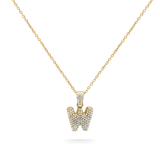 Iced Out Bubble Letter "B" and "W" Initial Pendant Necklaces - 54cm