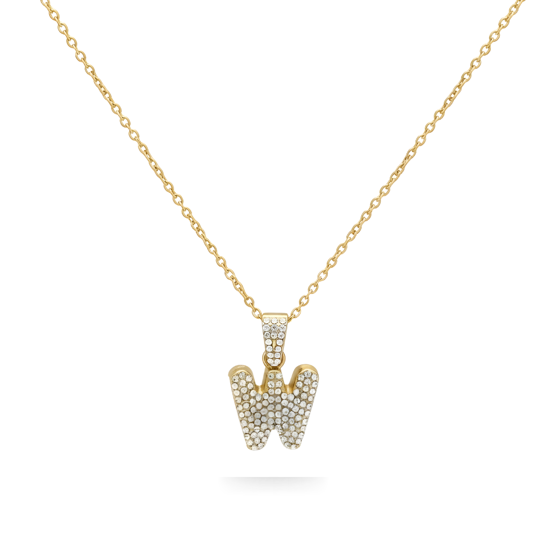 18K Gold Filled Iced Out Pavé Initial Letter Pendant Necklace – Sparkling CZ Alphabet Monogram Necklace for Women & Men