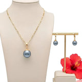18K Gold Filled Figaro Chain Necklace & Drop Earrings Set – Freshwater Baroque Pearl Jewelry Suite, 60cm + 5cm Extension