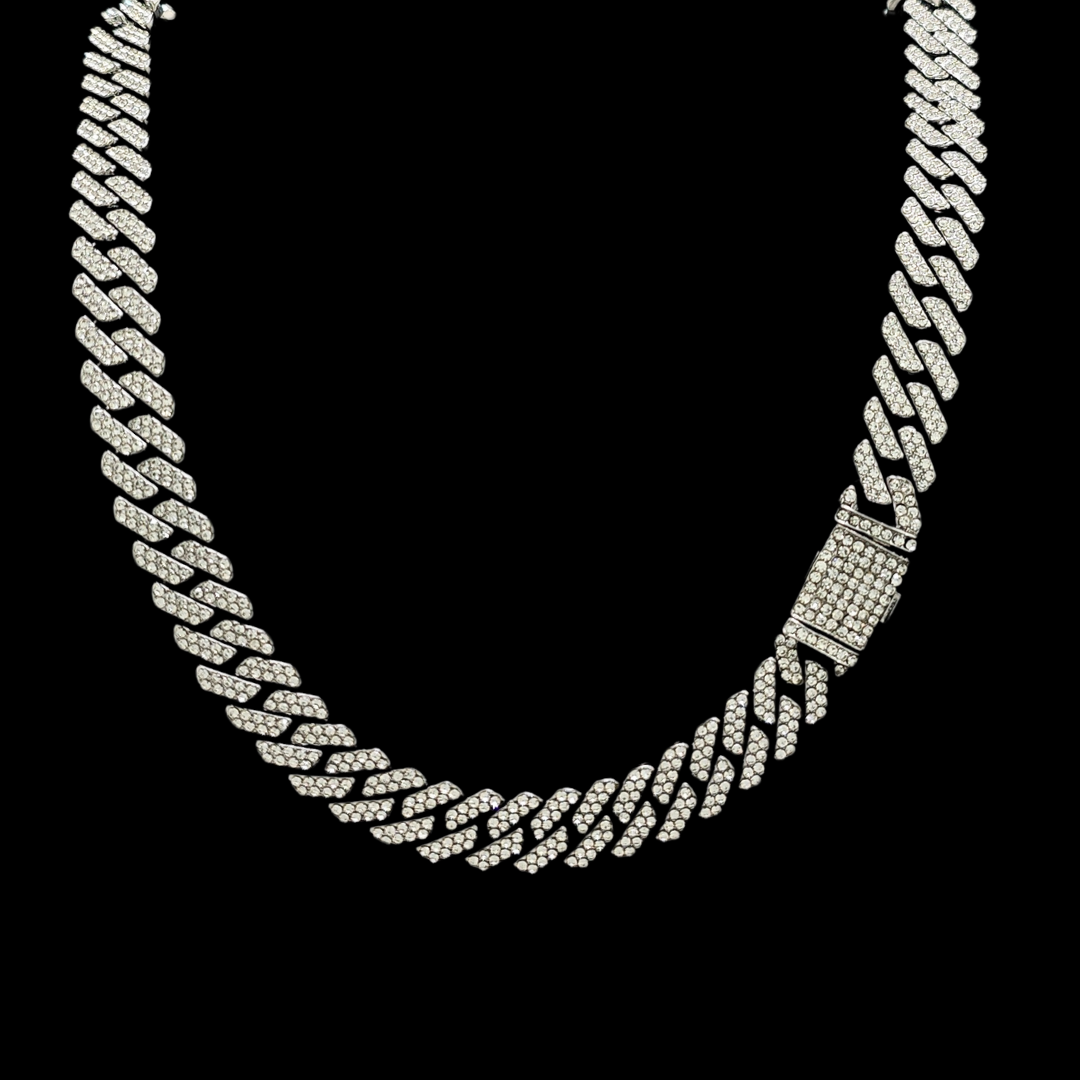 Silver Rhodium Plated Iced-Out Cuban Link Chain