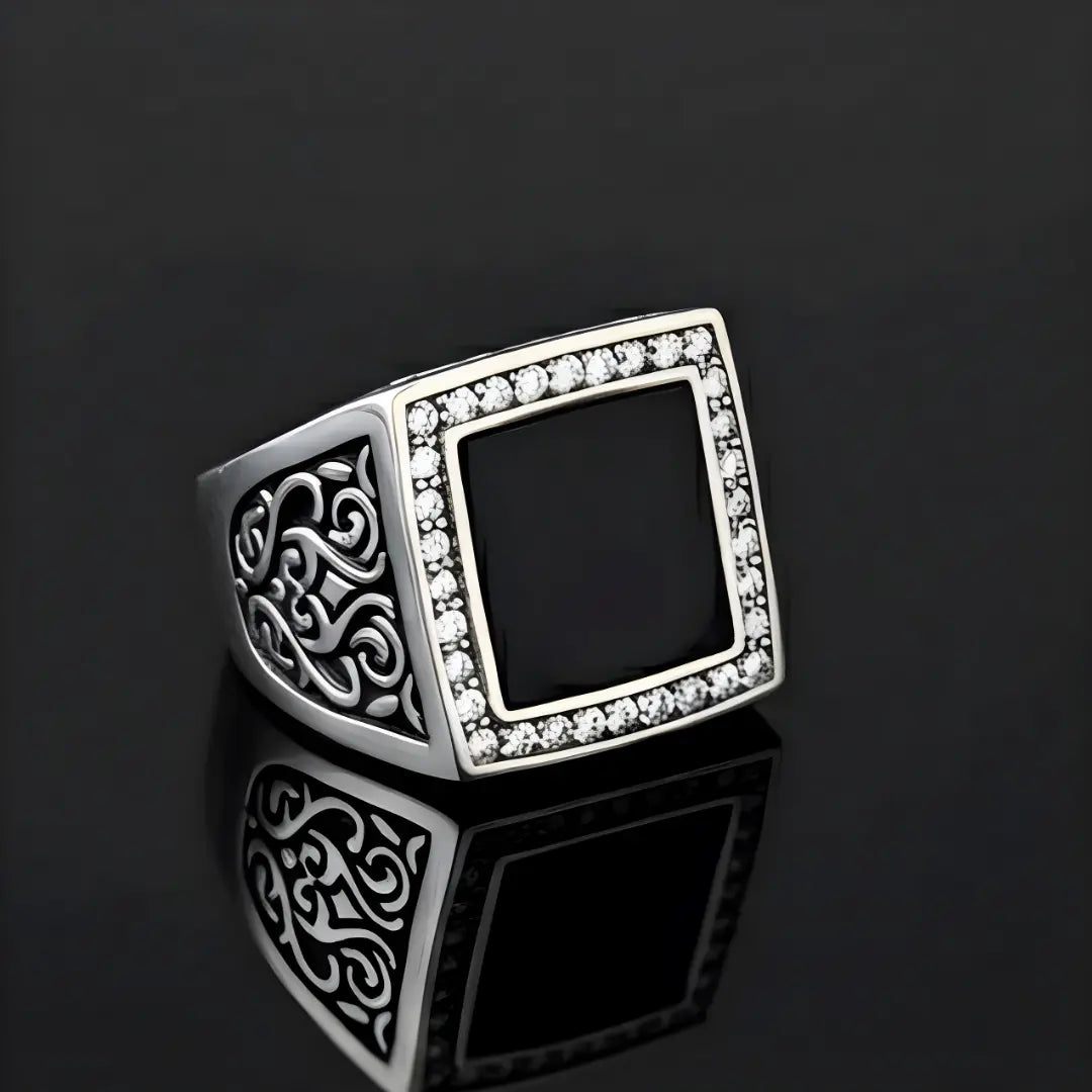 Men’s Onyx Stainless Steel Square Ring