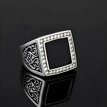 Men’s Onyx Stainless Steel Square Ring