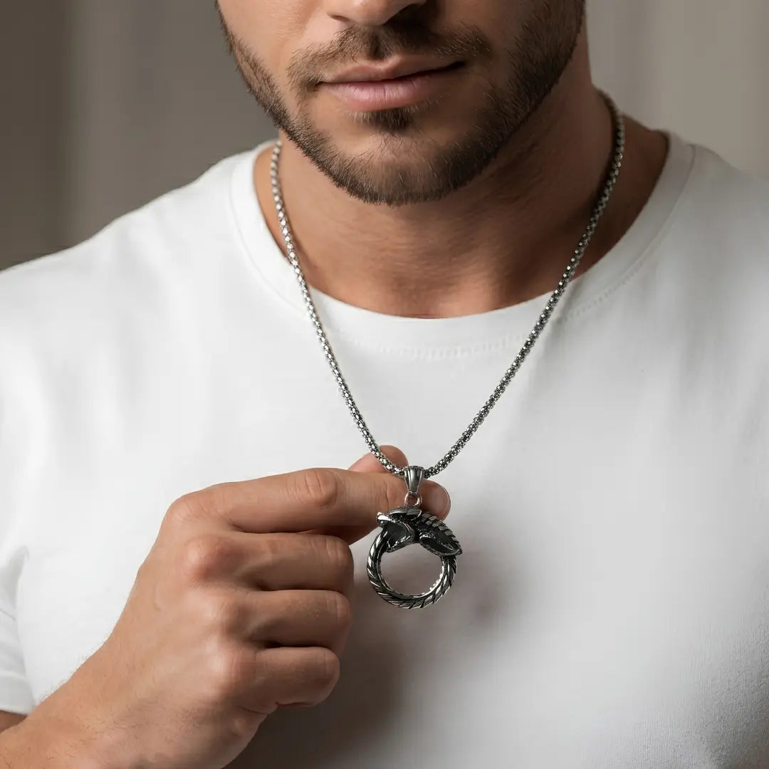 Ouroboros Pendant Necklace – Eternity & Rebirth Symbol Stainless Steel (60cm Chain)