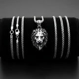 Lion Head Pendant Necklace – Stainless Steel Franco Chain (60cm) – Bold Strength & Leadership Statement Jewelry