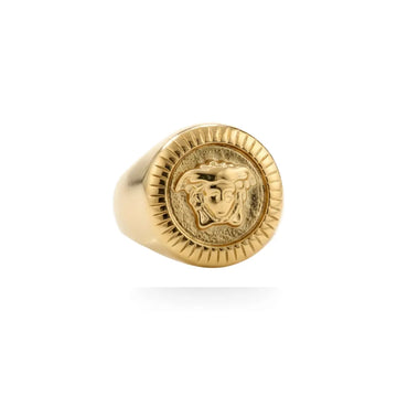 18K Gold Filled Medusa Mythic Head Sunburst Signet Ring – Sunburst Border Statement Ring for Men & Women