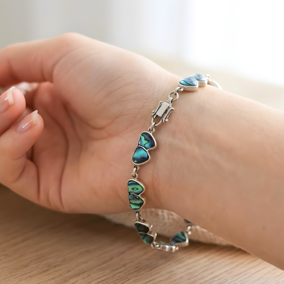 Silver Twin Heart Paua Shell Bracelet