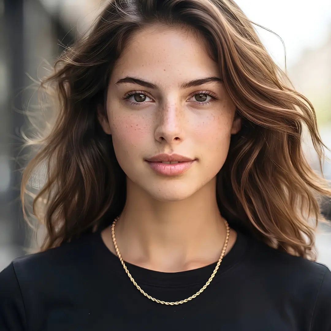 18K Gold Filled 60CM x 2MM Thin Diamond-Cut Rope Chain Necklace – Dainty Twisted Gold Chain for Men & Women