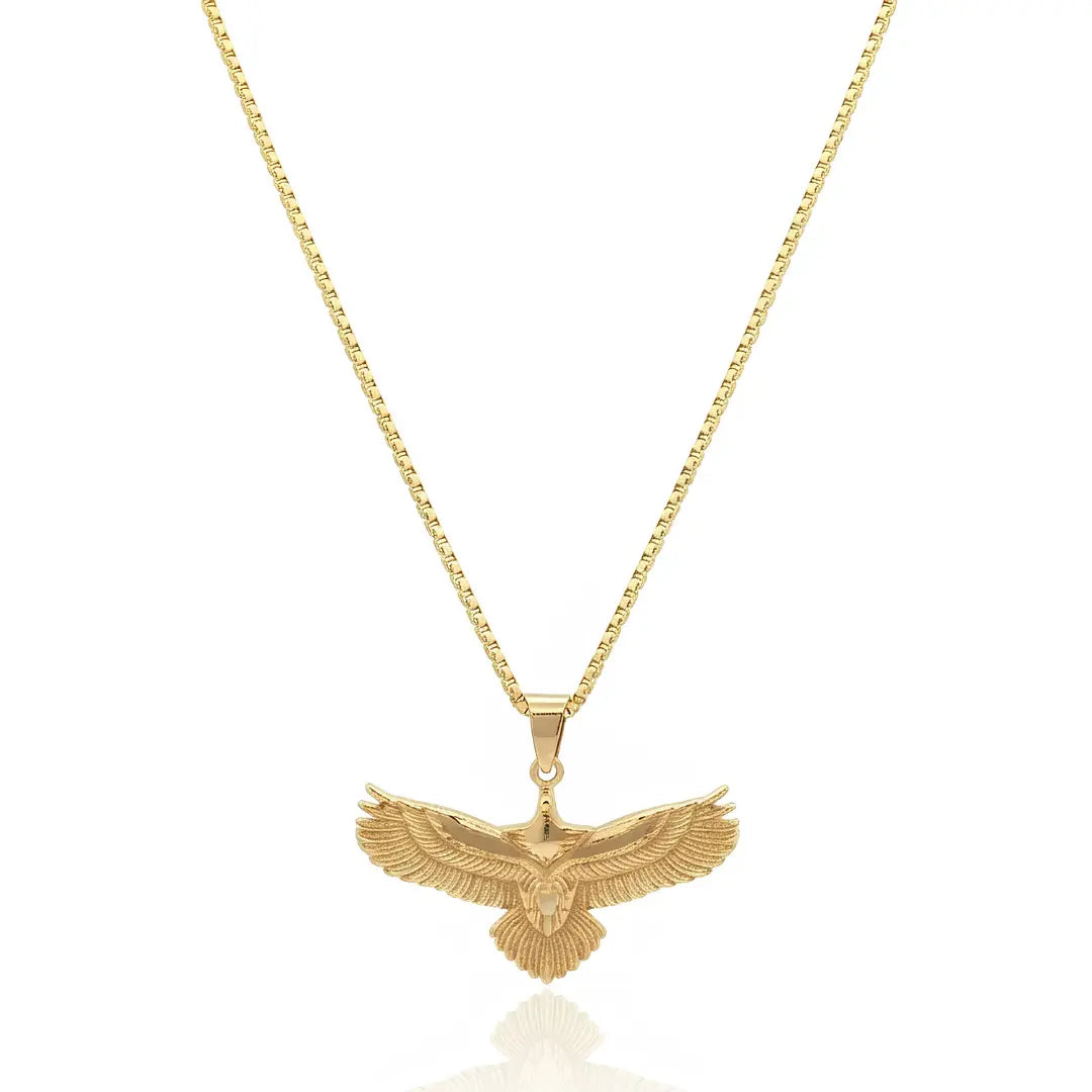 Tarnish-Proof Soaring Eagle Pendant Necklace – 58cm Box Chain in Gold & Silver